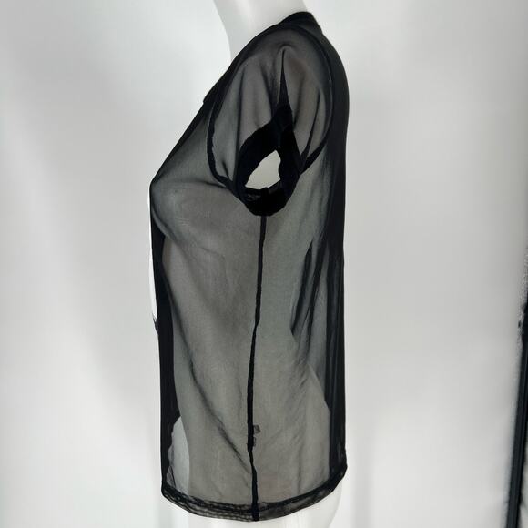 Occasion Sheer Top Bejeweled Graphic Woman Small Sheer Black Mesh Portrait Glam - Picture 6 of 9